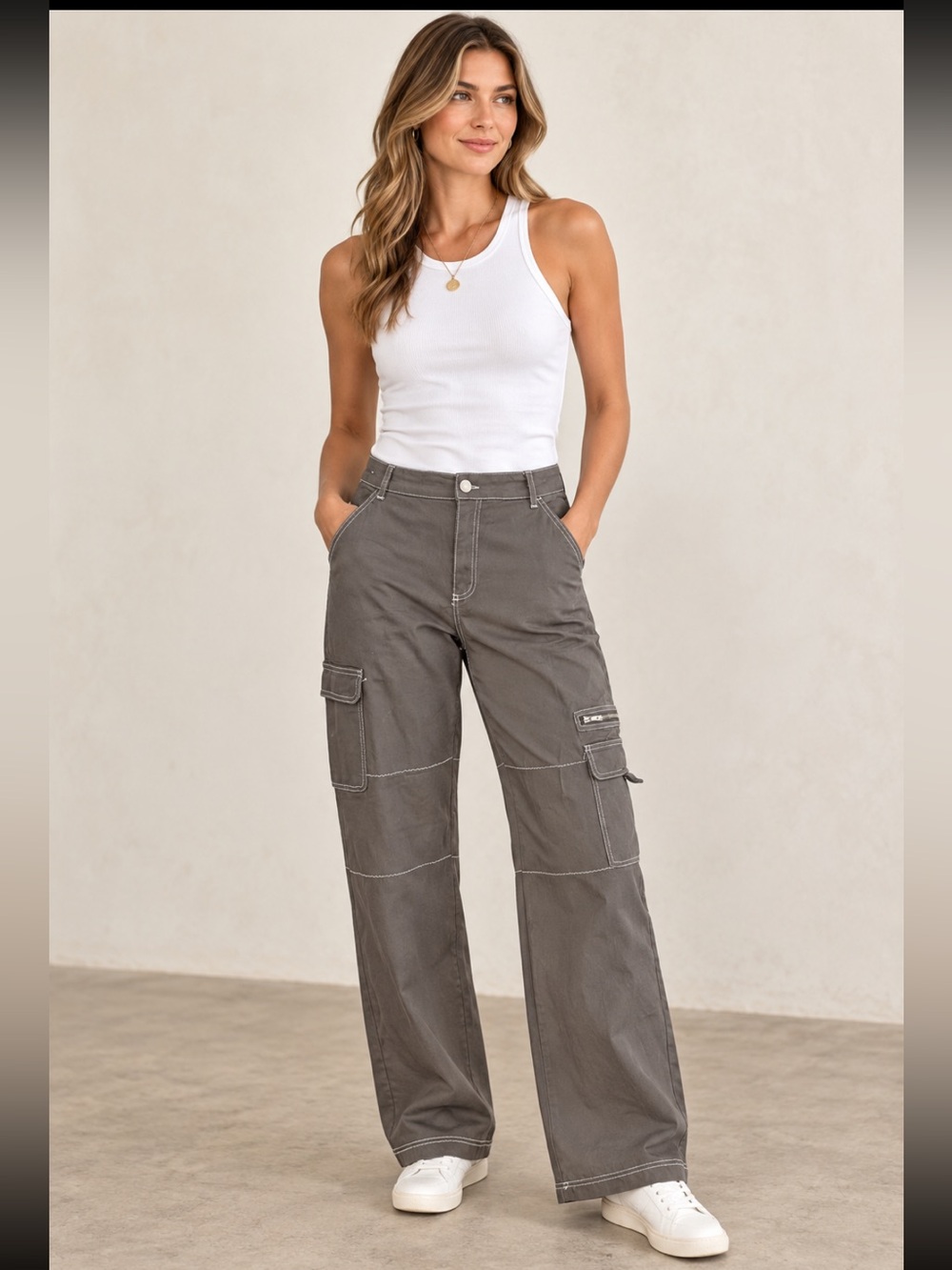 Rachel Paige cargo utility pants Grey Size M NWT